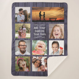 Blue Wood Custom Photo Collage with Text Sherpa Deken