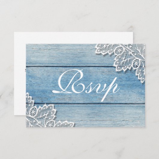 Blue Wood Grain and Lace Rsvp Card Informatiekaartje (Voorkant / Achterkant)