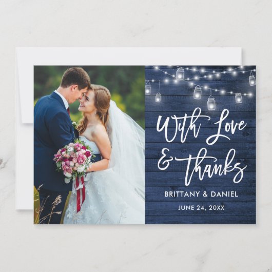 Blue Wood Lights Brush Script Love Bedankt Wedding (Voorkant)