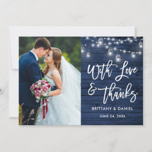 Blue Wood Lights Brush Script Love Bedankt Wedding
