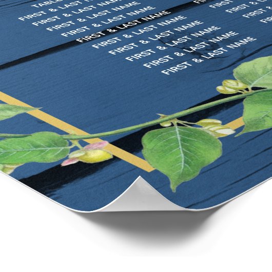 Blue Wood  Rozen Gold Wedding Seating Chart Poster (Hoek)