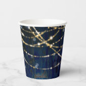 Blue Wood Rustic Sparkle Lights Wedding Papieren Bekers (Voorkant)