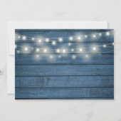 Blue Wood String Lights Script Photo Weddenschap Save The Date (Achterkant)