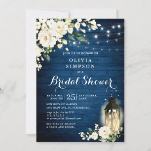 Blue Wood White Roses Lantern Vrijgezellenfeest Kaart