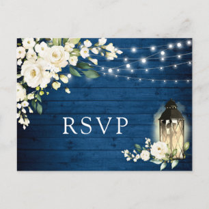 Blue Wood White Roses Rustic Wedding RSVP Briefkaart