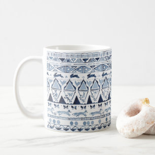 Blue Woodland Animal Fox Rabbit Pattern Folk Art Koffiemok