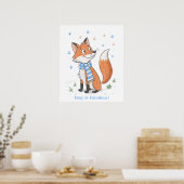 Blue Woodland Cheeky Fox Speelse Doodle Dier Poster (Keuken)