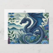 Blue Woodland Dragon Briefkaart | Enchanted Fantas (Voorkant / Achterkant)