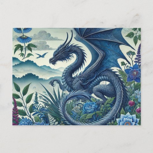 Blue Woodland Dragon Briefkaart | Enchanted Fantas (Voorkant)