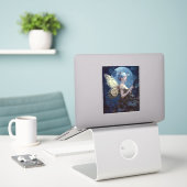Blue Woodland Fairy Fantasy Art Sticker (Laptop op bureau)