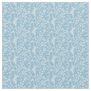 Blue Woodland Foliage Fern Swirl Baby Nursery Stof