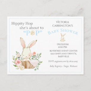 Blue Woodland Forest Bunny Floral Baby Invitation Briefkaart