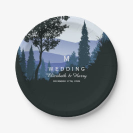 Blue Woodland Forest, rustieke bruiloft Papieren Bordje