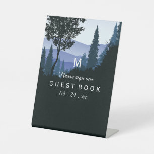 Blue Woodland Forest, rustieke bruiloft Reclamebord Met Voetstuk