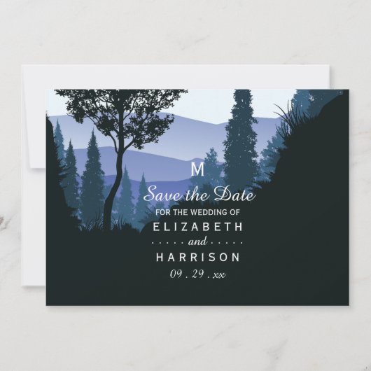 Blue Woodland Forest, rustieke bruiloft Save the D Date (Voorkant)