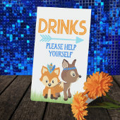 Blue Woodland Fox and Deer Drinken Tafel Reclamebord Met Voetstuk