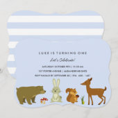 Blue Woodland Friends Invitation d'anniversaire (Devant / Derrière)