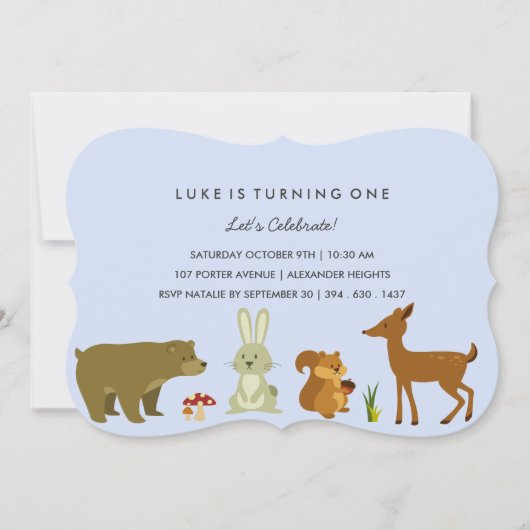 Blue Woodland Friends Invitation d'anniversaire (Devant)