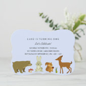 Blue Woodland Friends Invitation d'anniversaire (Debout devant)