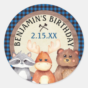 Blue Woodland Lumberjack Verjaardagsgunst Stickers