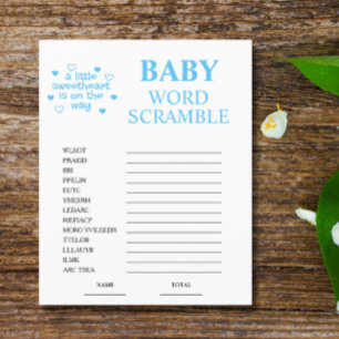 Blue Word Scramble Baby shower spel