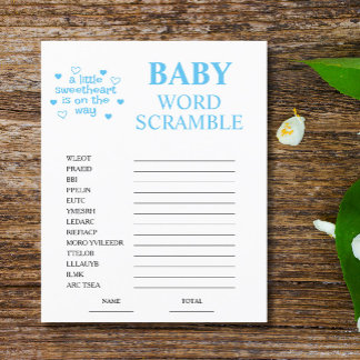 Blue Word Scramble Baby shower spel