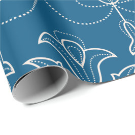 Blue wrapping paper with white floral pattern  cadeaupapier