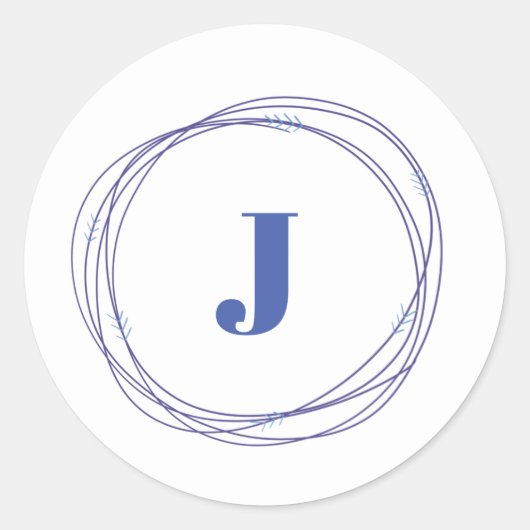 Blue Wreated Letter Initiaal Sticker (Voorkant)