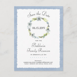 Blue Wreath Country Family Reunion Save the Date Aankondigingskaart