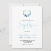 Blue Wreath Floral Boy Doop uitnodiging (Voorkant)