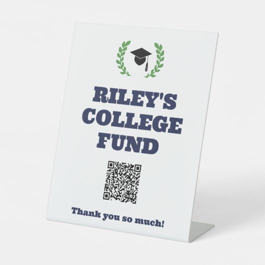 Blue Wreath Graduation Party College Fonds QR-code Reclamebord Met Voetstuk (Voorkant)
