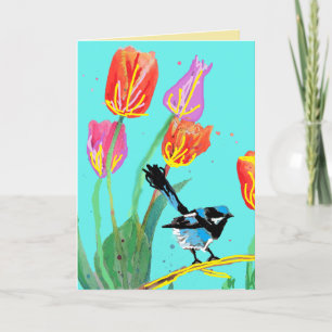 Blue Wren Australian wrens Birds Birthday Card Kaart
