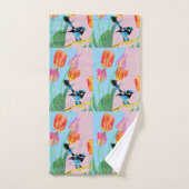 Blue Wren Bird Rose et fleurs bleues Serviette Set (Serviette à main)