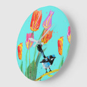 Blue Wren Blue Birds Peint Art Wall Horloge (Angle)