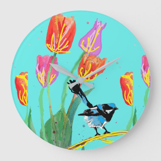 Blue Wren Blue Birds Peint Art Wall Horloge (Recto)