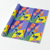 Blue Wren Tulips art flower Waterverf Wrapping Cadeaupapier (Uitgerold)