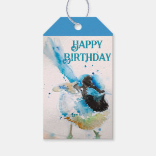 Blue Wren Waterverf Happy Birthday Wrens Aqua Cadeaulabel