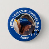 Blue Wrestling Team Photo High School Wrestler Ronde Button 5,7 Cm (Voorkant)