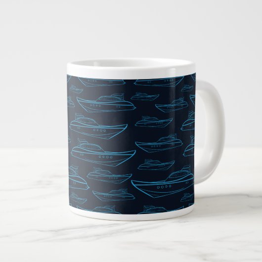 Blue Yacht Pattern Jumbo Mok (Voorkant rechts)
