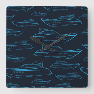 Blue Yacht Pattern Vierkante Klok