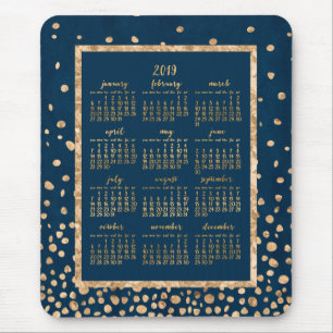 Blue Yarly Calendar 2019 Muismatten Gold Confetti