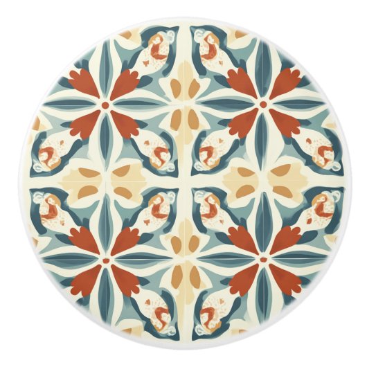 Blue Yellow and Rust Pattern  Keramische Knop (Voorkant)