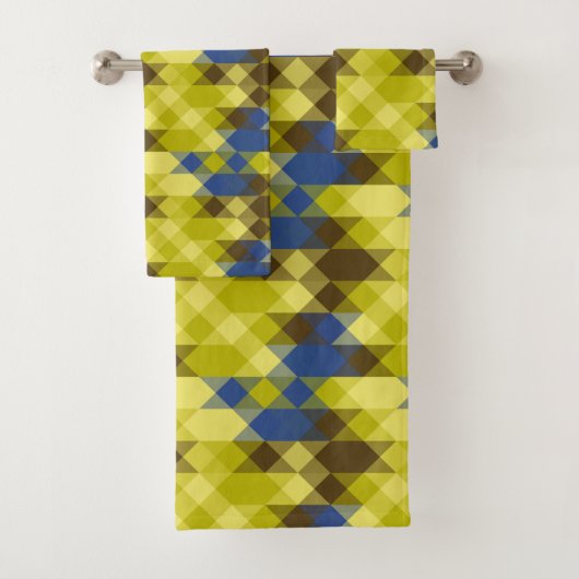 Blue Yellow and tan geometric Bad Handdoek (Insitu)