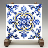 Blue & Yellow Azulejo Talavera Ceramic Tile Tegeltje