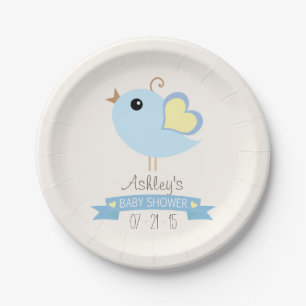 Blue & Yellow Bird Baby shower Papieren Bordje