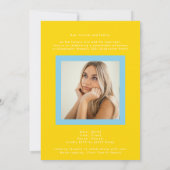 Blue Yellow Bold Minimal High School Photo Grad Aankondiging (Achterkant)