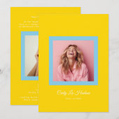 Blue Yellow Bold Minimal High School Photo Grad Aankondiging (Voorkant / Achterkant)