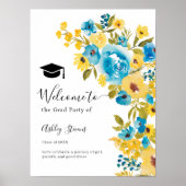 Blue Yellow Bold Wildflower Afstuderen Welkom Poster (Voorkant)