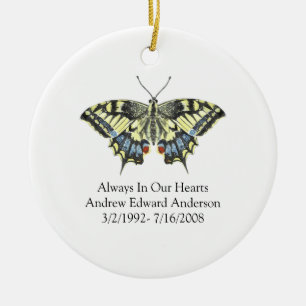 Blue Yellow Butterfly Memorial Keepslag Keramisch Ornament