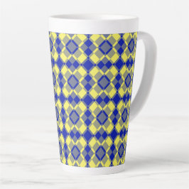 Blue Yellow Checker Argyle Pattern Latte Mok